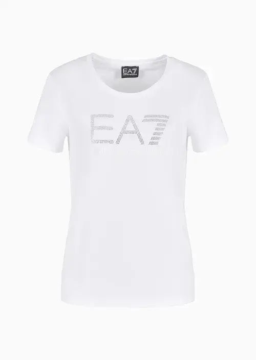 T-shirt Logo Series in cotone stretch con logo strass white